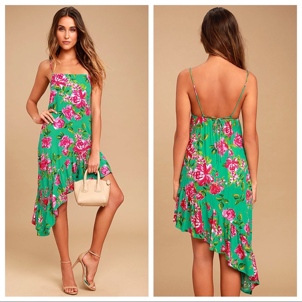 Lulu’s Impressionist Garden Mint Green Dress XS